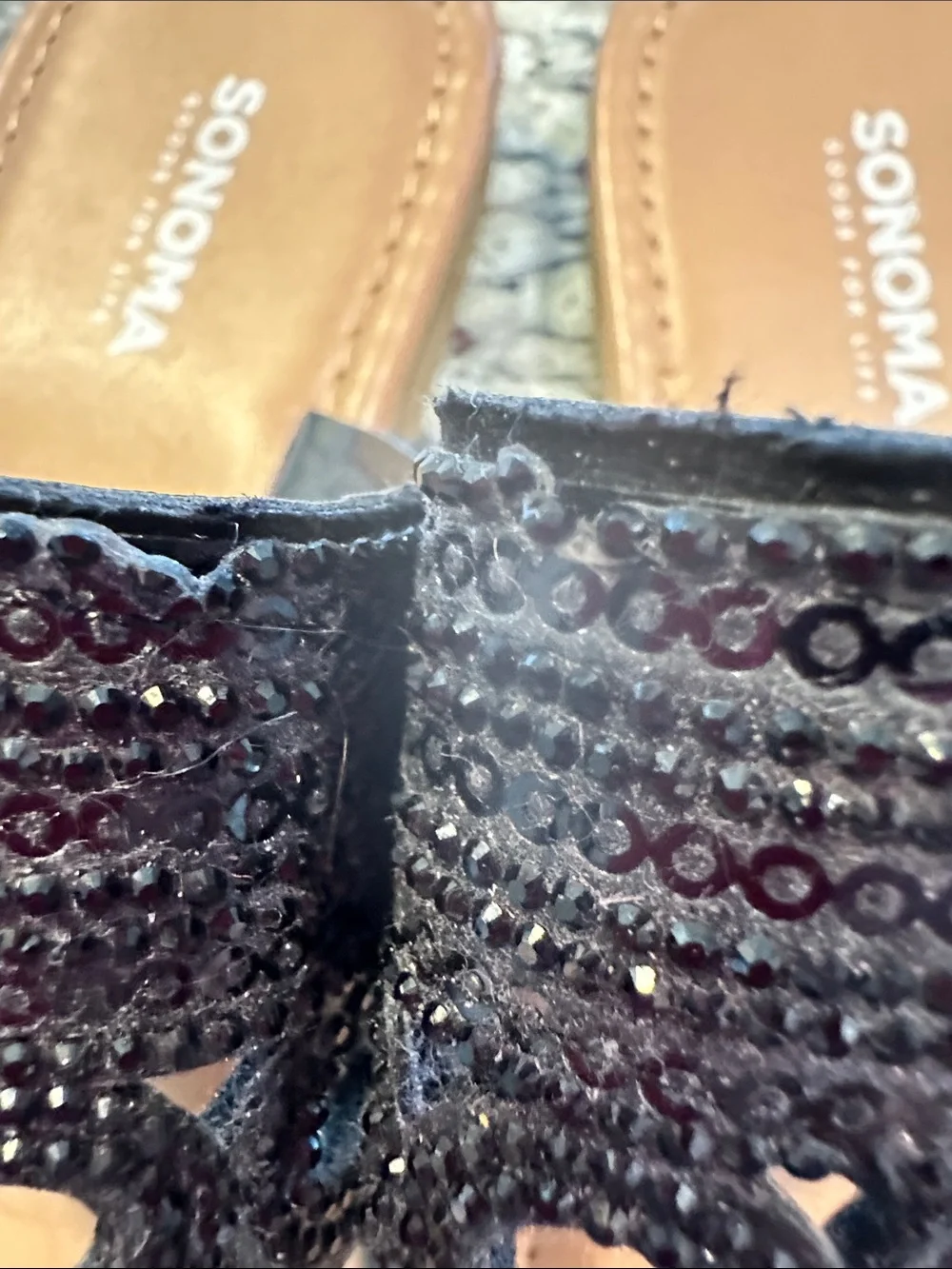 Sonoma Black Sequin Scalloped Toe-Post Sandals